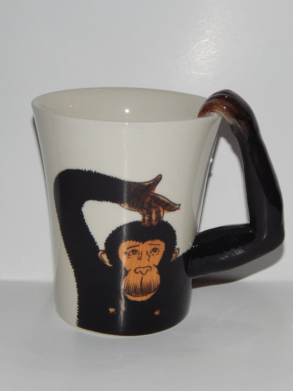 Pier 1 Imports Handpainted Chimpanzee Monkey Ape 16 Oz. Mug - 3D Arm Handle